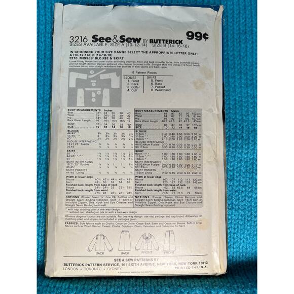 Butterick 3216 pattern blouse kitten bow midi pencil skirt 1980s size 10 12 14 - Picture 3 of 7